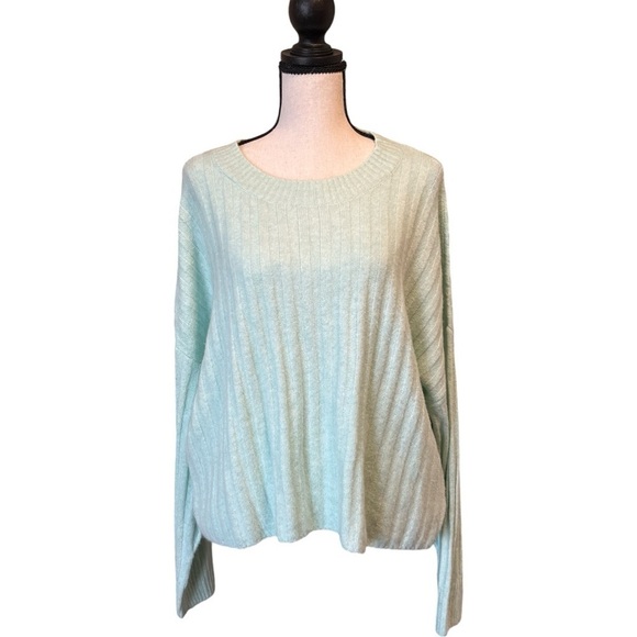 NWT WOMEN'S AMERICAN EAGLE OUTFITTERS MINT GREEN CREW NECK SWEATER SZ LG - Picture 1 of 6